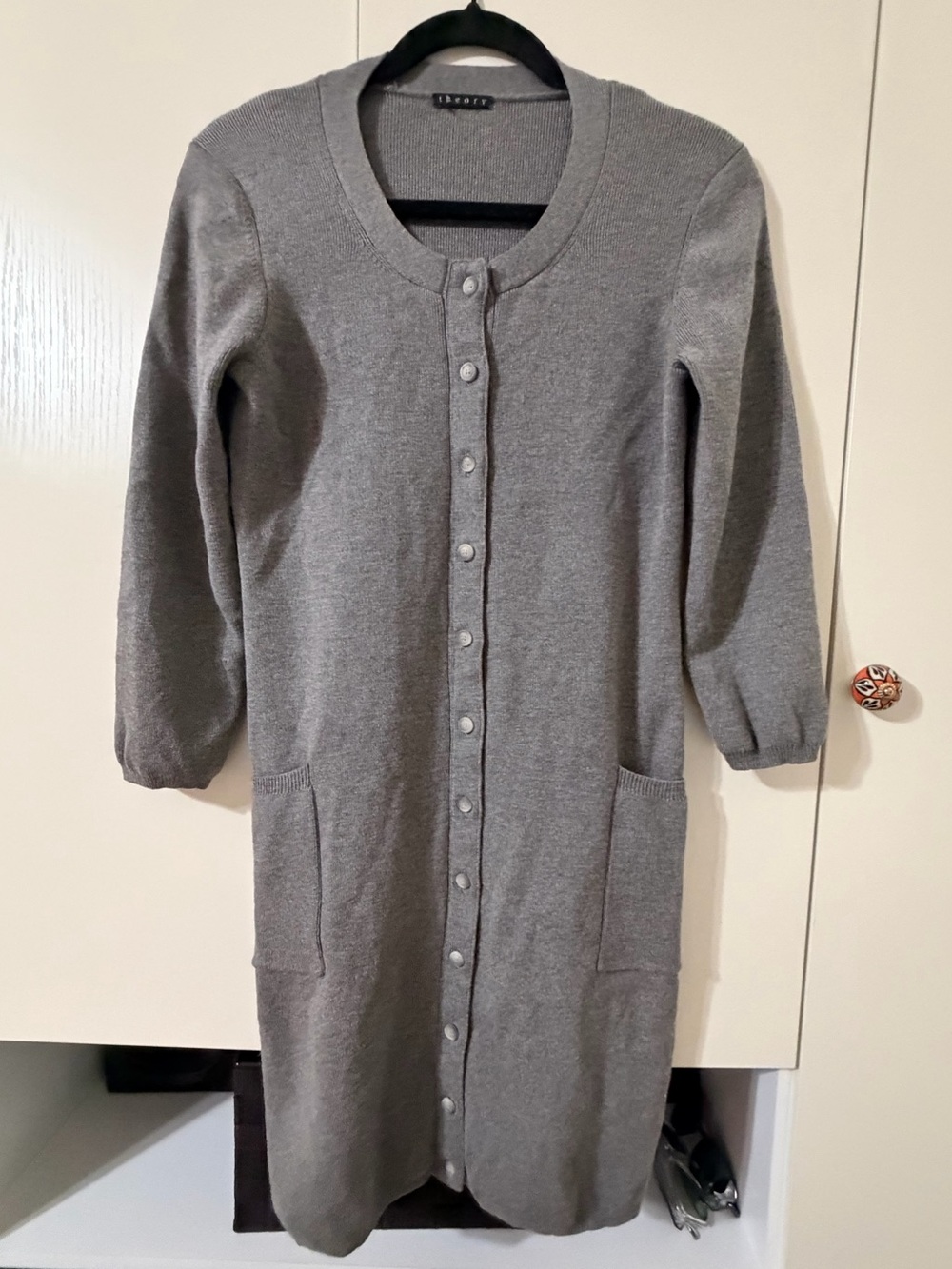 Theory Long Gray Button-Front 95% Wool Sweater Dress